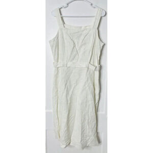 Liz Claiborne Dress Sz 12 Linen Blend Metallic Plaid Belted Breathable Classic